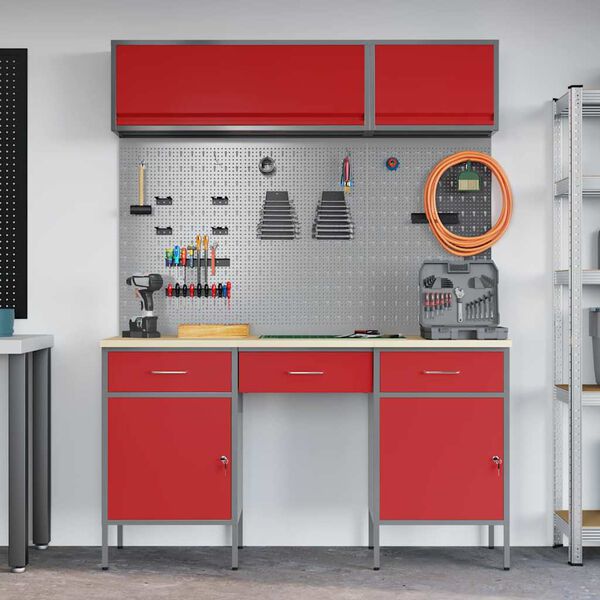 vidaXL Work Cabinet Set with Drawer with Storage Manual 8 pcs Red