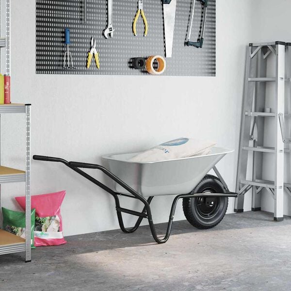 vidaXL Wheelbarrow Silver and Black 141 x 60 x 57 cm Steel