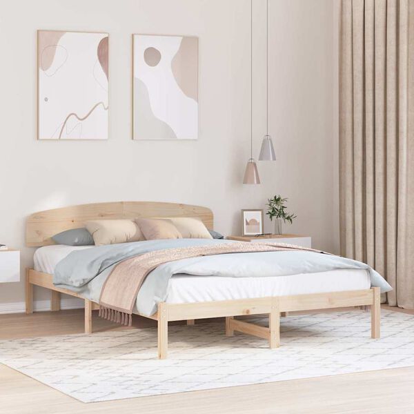 vidaXL Bed Frame with Headboard Natural 150 x 200 cm Solid Pine Wood