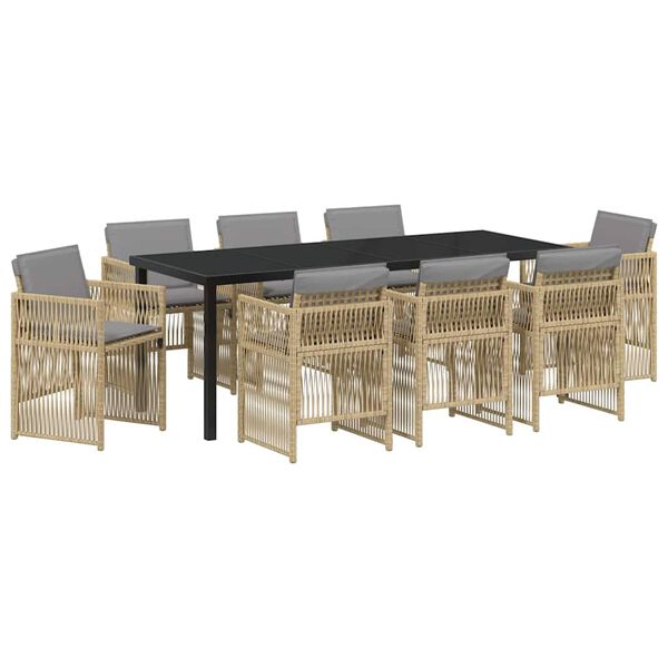 vidaXL Garden Dining Set 9 pcs Beige Powder-Coated Steel
