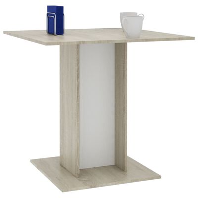 vidaXL Dining Table White and Sonoma Oak 80x80x75 cm Engineered Wood