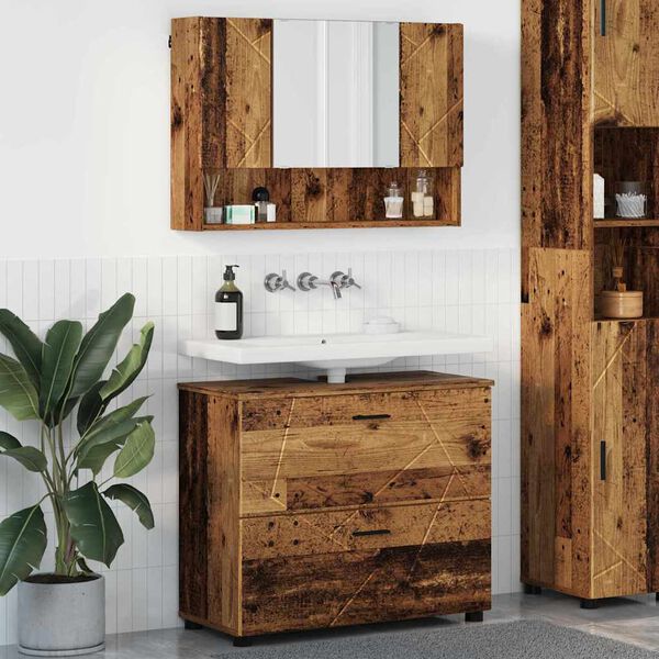vidaXL Bathroom Furniture Set 2 pcs Old Wood Engineered Wood and Metal