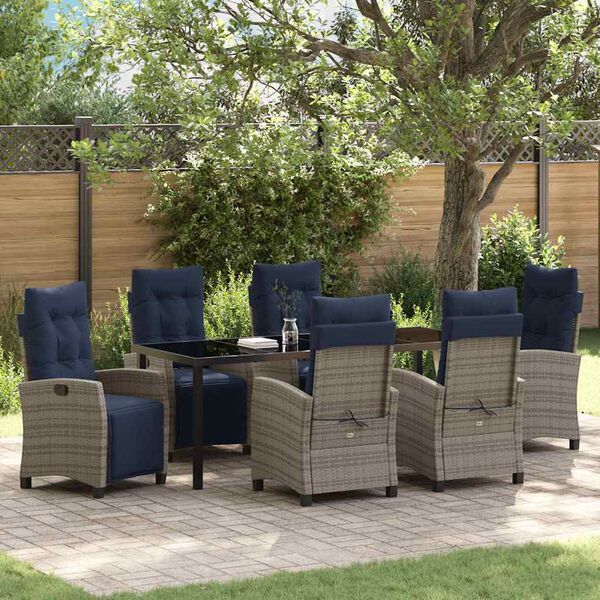 vidaXL Garden Dining Set with Cushion 7 pcs Grey Poly Rattan