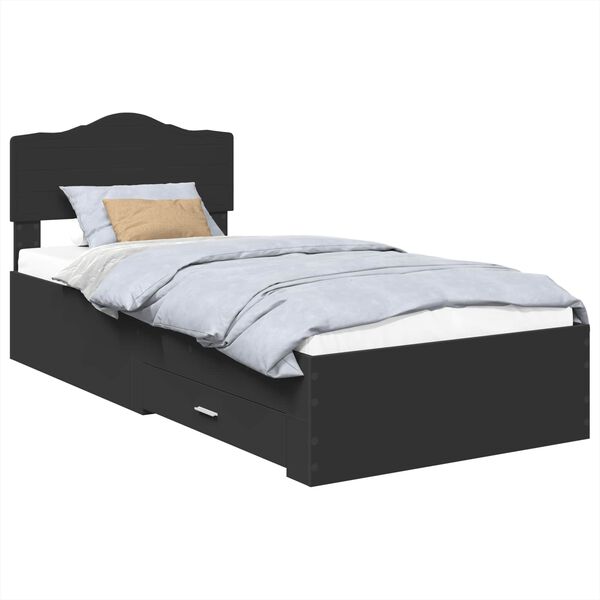 vidaXL Bed Frame with Headboard Black 100 x 200 cm Engineered Wood