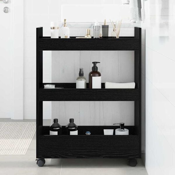 vidaXL Narrow Storage Trolley Black Oak 60 x 22 x 80 cm