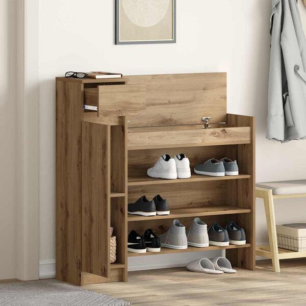 vidaXL Shoe Cabinet Artisan Oak 100.5 x 28 x 100 cm Engineered Wood
