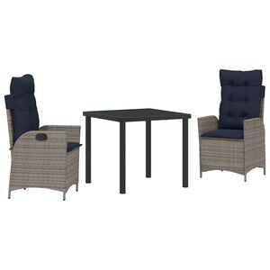 vidaXL Garden Dining Set with Cushion 7 pcs Grey and Black Rattan