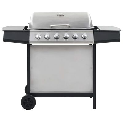 vidaXL Gas BBQ Grill with 6 Cooking Zones Stainless Steel Silver