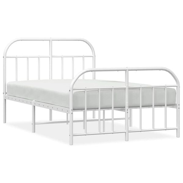 vidaXL Metal Bed Frame without Mattress with Footboard White 120x200cm