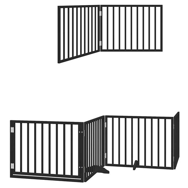 vidaXL Dog Gate with Door Foldable 6 Panels Black 480 cm Poplar Wood