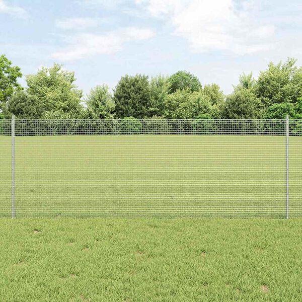vidaXL Fence with Post Silver 0.8 x 50 m Steel