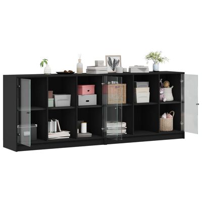 vidaXL Bookcase with Doors Black 204x37x75 cm Engineered Wood