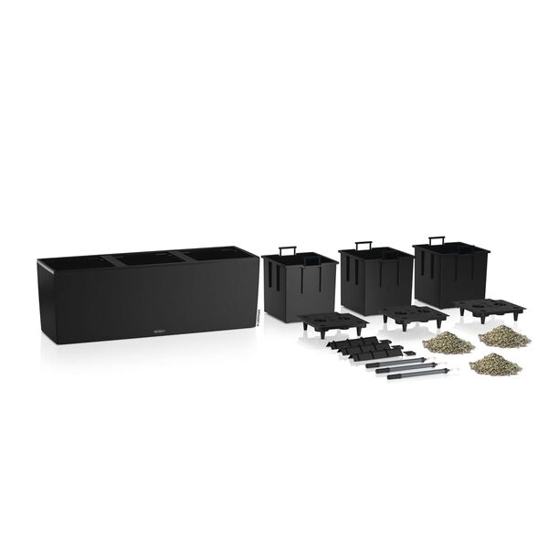 LECHUZA Planter TRIO Stone 30 ALL-IN-ONE Graphite Black