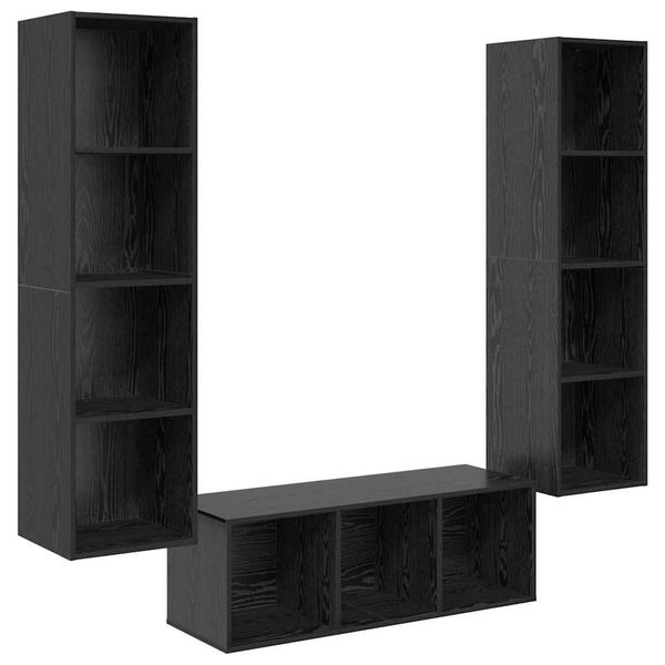 vidaXL TV Cabinet Set Wall-mounted 3 pcs Black Oak Engineered Wood
