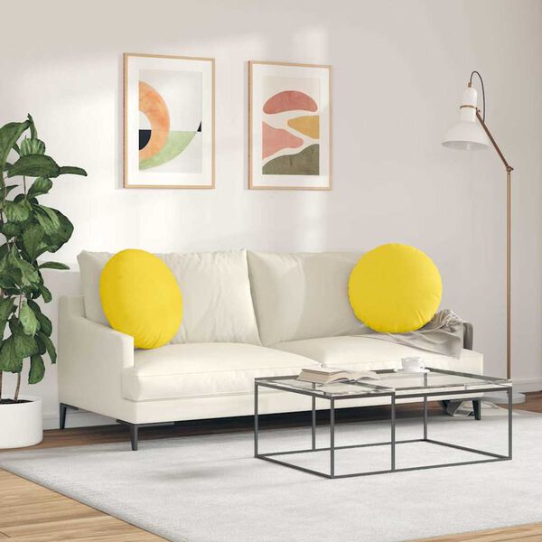 vidaXL Seat Cushions 2 pcs Light Yellow Ø50 x 19 cm Fabric