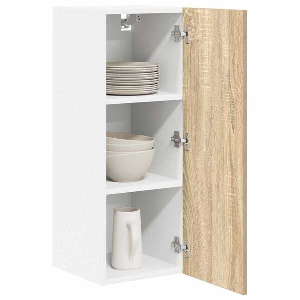 vidaXL Hanging Cabinet with Door Sonoma Oak and White 30 x 31 x 80 cm