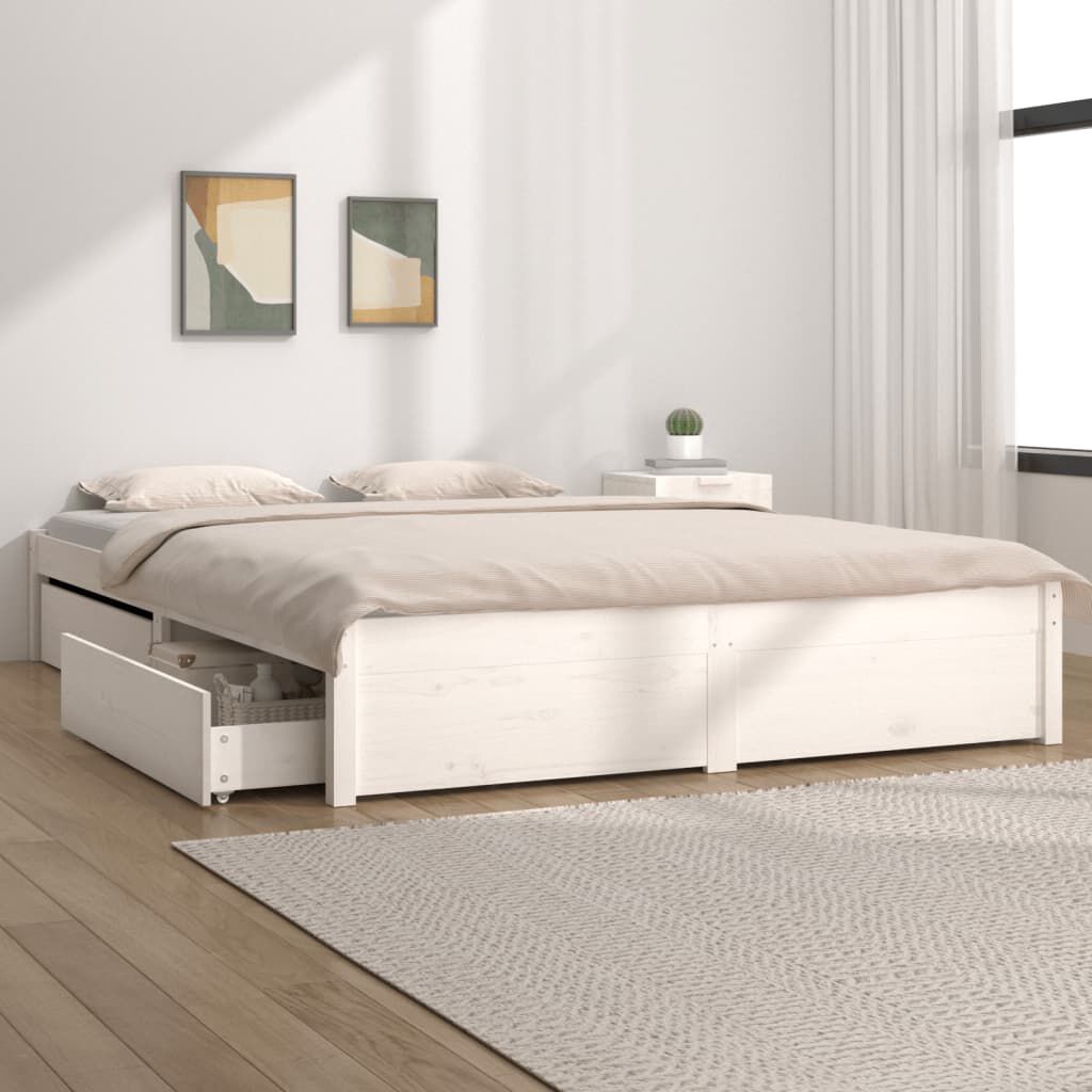 vidaXL Bed Frame with Drawers White 140x200 cm vidaXL