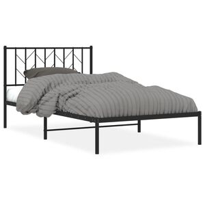 vidaXL Metal Bed Frame without Mattress with Headboard Black 107x203cm