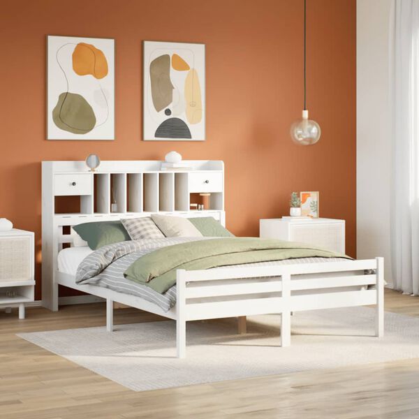 vidaXL Bookcase Bed without Mattress White 140x200cm Solid Wood Pine