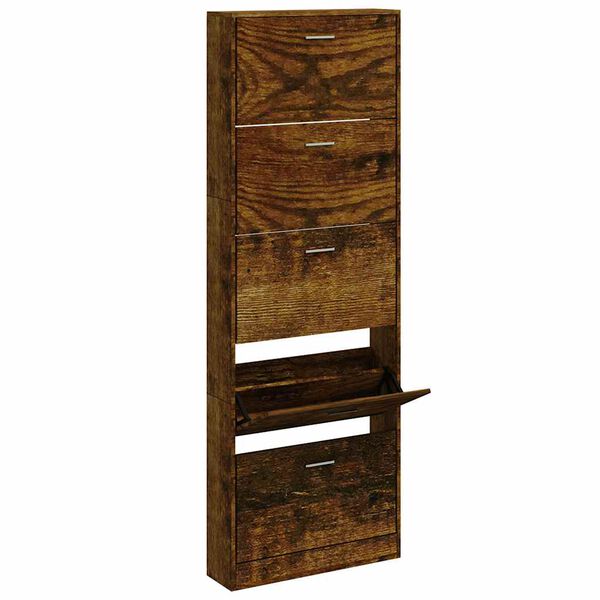 vidaXL Shoe Cabinet Smoked Oak 59x17x169 cm Engineered Wood