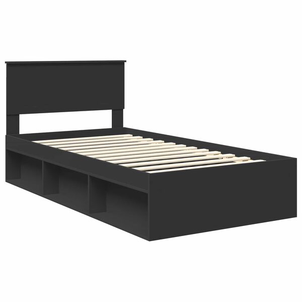 vidaXL Bed Frame with Headboard Black 100 x 200 cm Solid Pine Wood