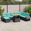 vidaXL 9 Piece Garden Sofa Set with Cushions Brown Poly Rattan Acacia