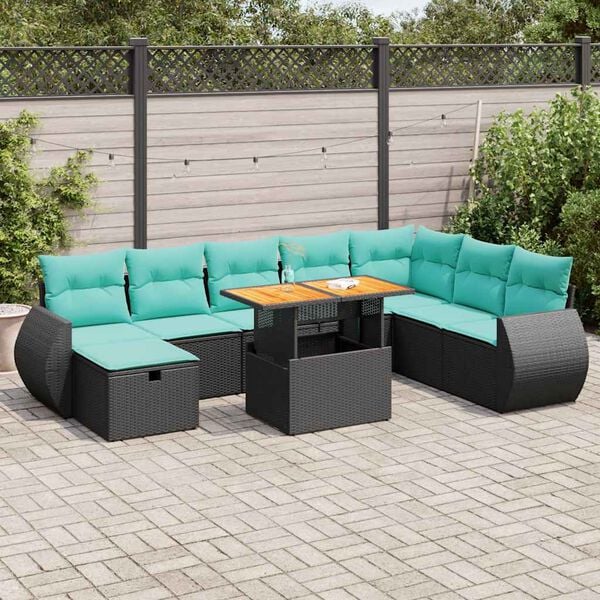 vidaXL 9 Piece Garden Sofa Set with Cushions Brown Poly Rattan Acacia