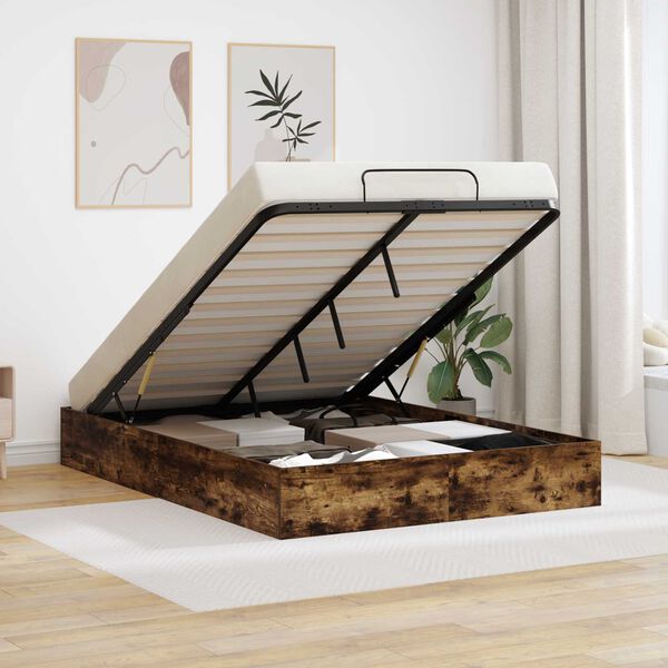 vidaXL Ottoman Bed Frame Smoked Oak 193 x 120 x 25 cm Engineered Wood