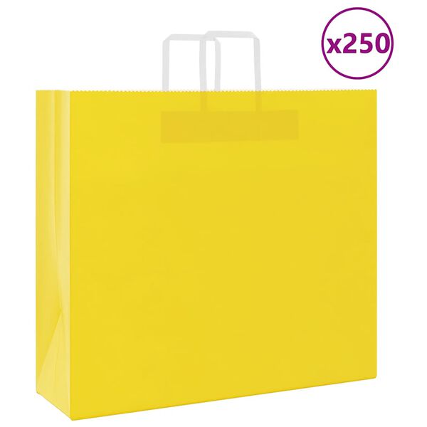 vidaXL Paper Bags 250 pcs with Handles Yellow 54x15x49 cm