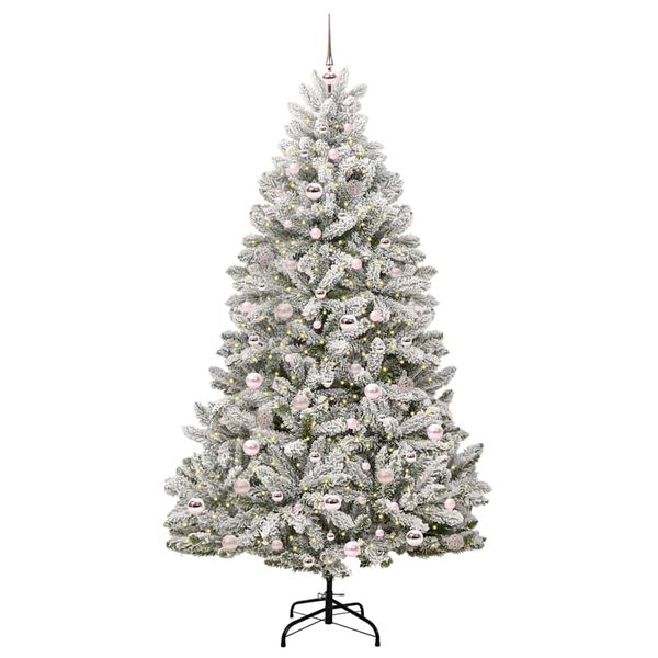 vidaXL Artificial Christmas Tree Green and White 210 cm PVC and Metal