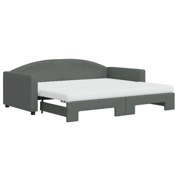 vidaXL Daybed with Trundle and Mattresses Dark Grey 90x190 cm Fabric