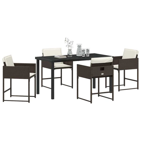 vidaXL Garden Dining Set 5 pcs Brown Poly Rattan