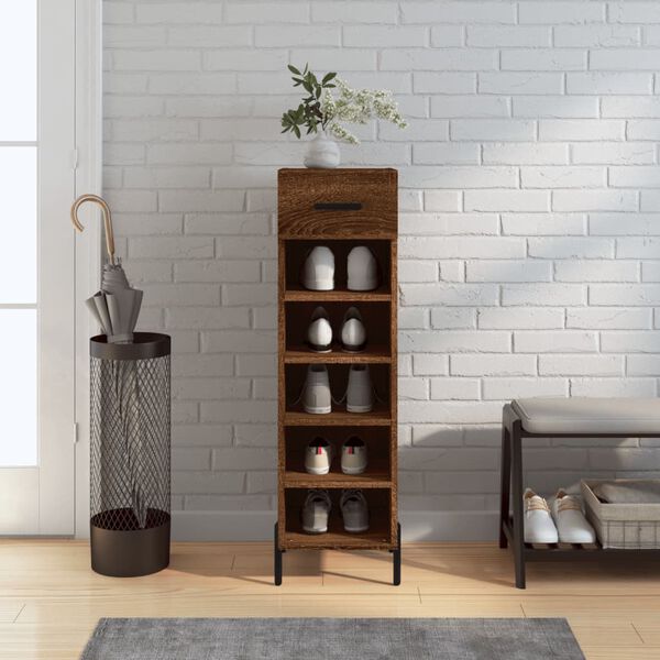 vidaXL Shoe Cabinet Brown Oak 30x35x105 cm Engineered Wood