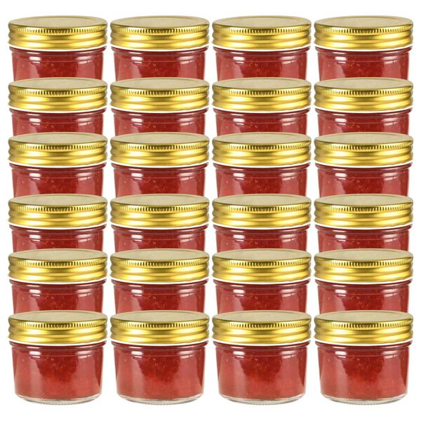 vidaXL Glass Jam Jars with Gold Lids 24 pcs 110 ml