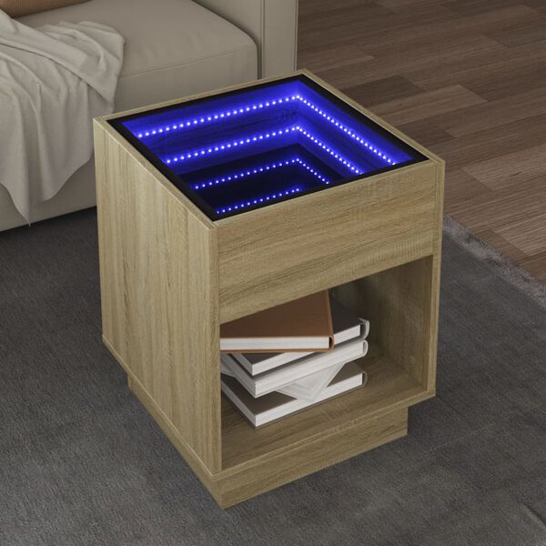 vidaXL Coffee Table with Infinity LED Sonoma Oak 40x40x50 cm