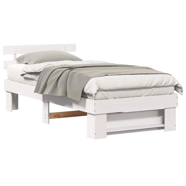 vidaXL Bed Frame with Headboard White 90 x 190 cm Solid Pine Wood