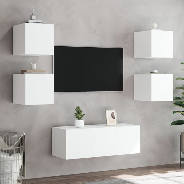 vidaXL 6 Piece TV Wall Units with LED White Engineered Wood