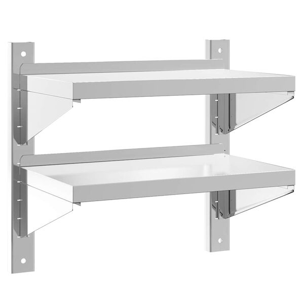 vidaXL 2-Tier Wall Shelf 50x30x48 cm Silver Stainless Steel