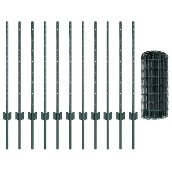 vidaXL Fence with Post Green 0.8 x 25 m Steel and PVC