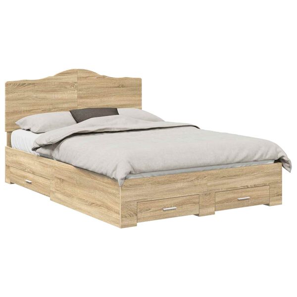 vidaXL Bed Frame with Drawer Sonoma Oak 140 x 200 cm Engineered Wood