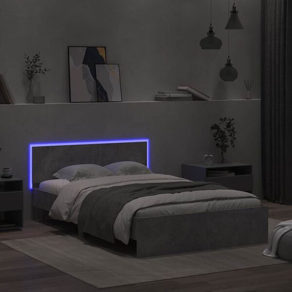 vidaXL Bed Frame with Headboard and LED Concrete Grey 140x200 cm