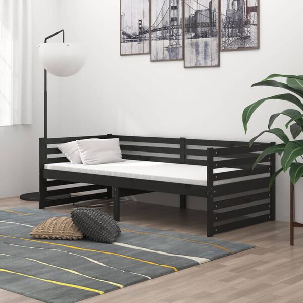 vidaXL Day Bed without Mattress Black Solid Wood Pine 90x200cm