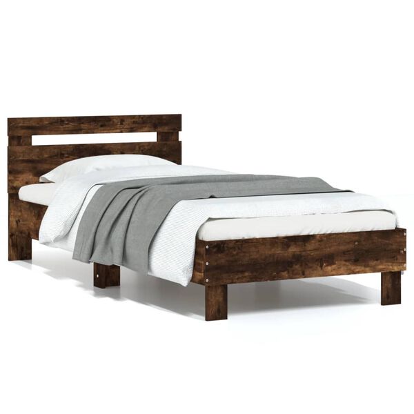 vidaXL Bed Frame without Mattress with Headboard Smoked Oak 75x190 cm Small Single