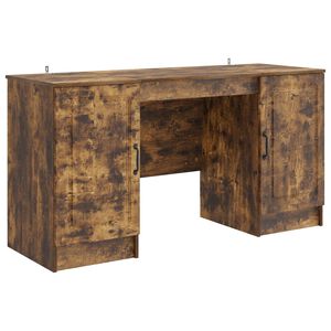 vidaXL Desk with Shelf Smoked Oak 142.5 x 50 x 75 cm Engineered Wood
