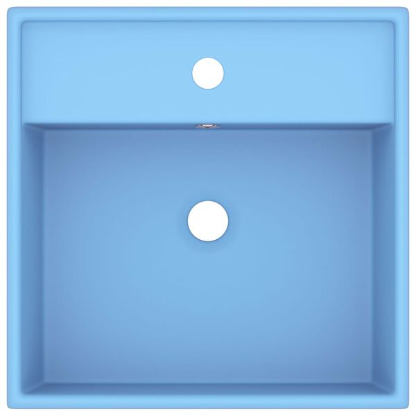 vidaXL Luxury Basin Overflow Square Matt Light Blue 41x41 cm Ceramic