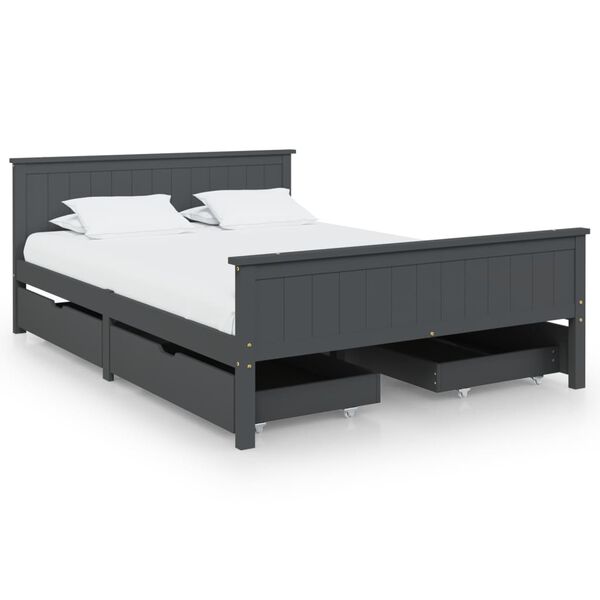 vidaXL Bed Frame without Mattress Dark Grey Solid Wood Pine 160x200 cm (322206+2x321990)