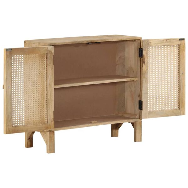 vidaXL Sideboard 80x30x73 cm Solid Mango Wood and Natural Cane