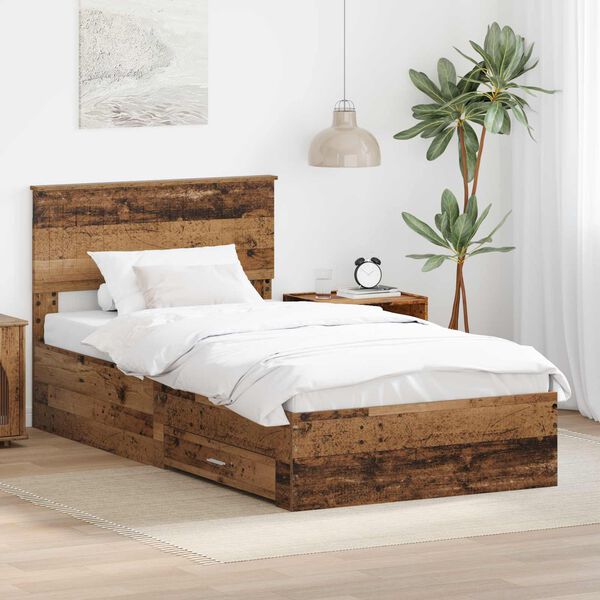 vidaXL Bed Frame with Headboard Old Wood 100 x 200 cm Engineered Wood