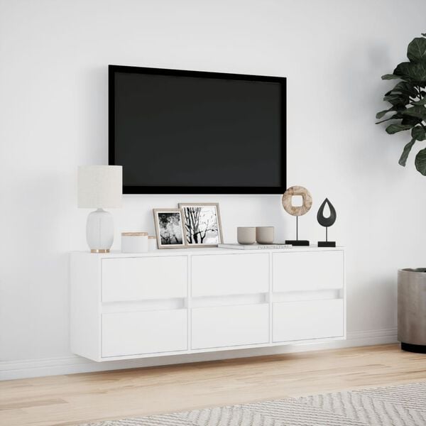 vidaXL TV Wall Cabinet with LED Lights White 130x31x45 cm