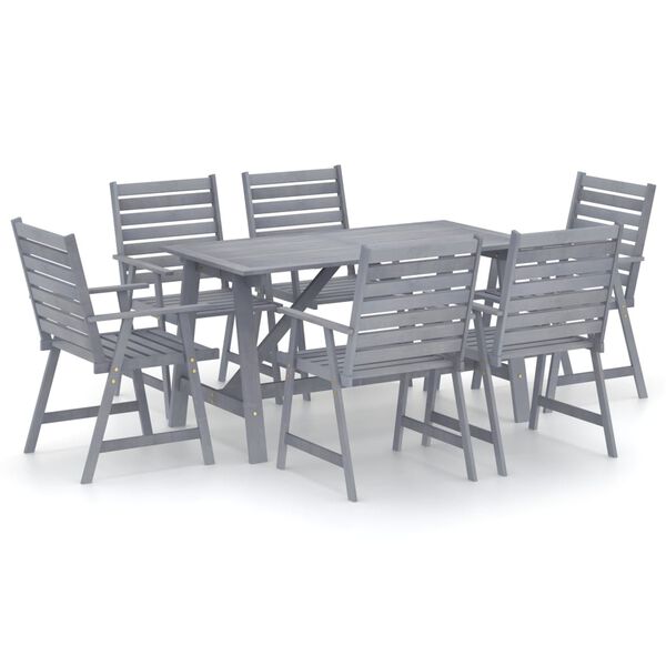 vidaXL 7 Piece Garden Dining Set Grey Solid Acacia Wood